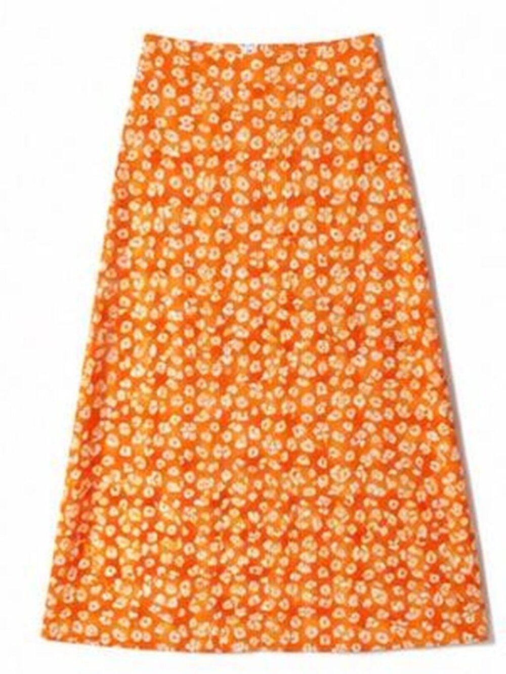 Orange Daisy Print Midi Skirt A Line Flowy Cottagecore Coquette Summer Size S